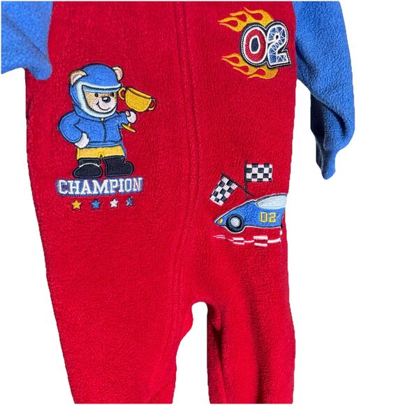 Okie Dokie Fleece Red Sleeper Boys Size 18m Zip Up Warm Footed Pajamas Race Car - Picture 2 of 16